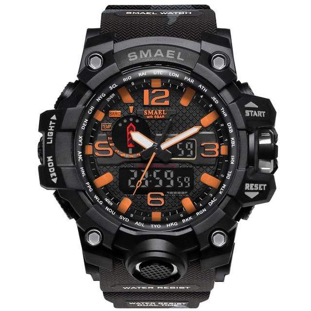 Survival Gears Depot Quartz Watches Black Orange Military Dual Display Analog Digital Watch