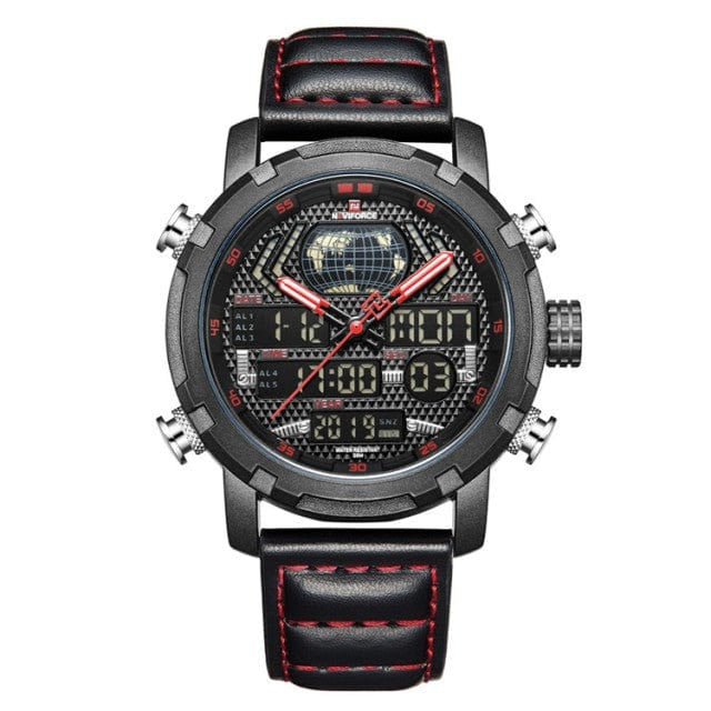 Survival Gears Depot Quartz Watches black red Luxury Sports Leather Watch