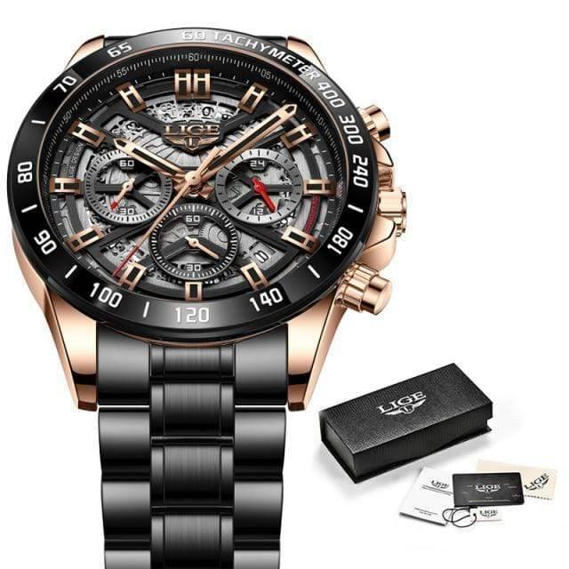 Survival Gears Depot Quartz Watches Rose Gold Black Luxury Sports Chronograph Quartz Watch