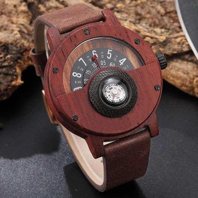 Survival Gears Depot Quartz Watches Rose Wood Turntable Compass Dial Wooden Watch