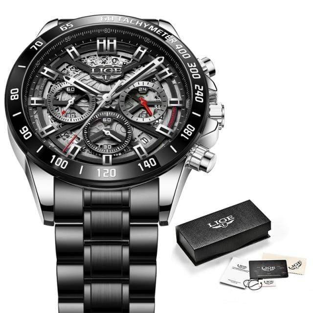 Survival Gears Depot Quartz Watches Silver black Luxury Sports Chronograph Quartz Watch