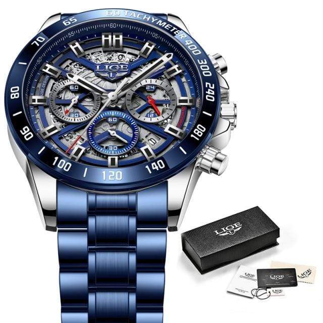Survival Gears Depot Quartz Watches Silver  Blue Luxury Sports Chronograph Quartz Watch