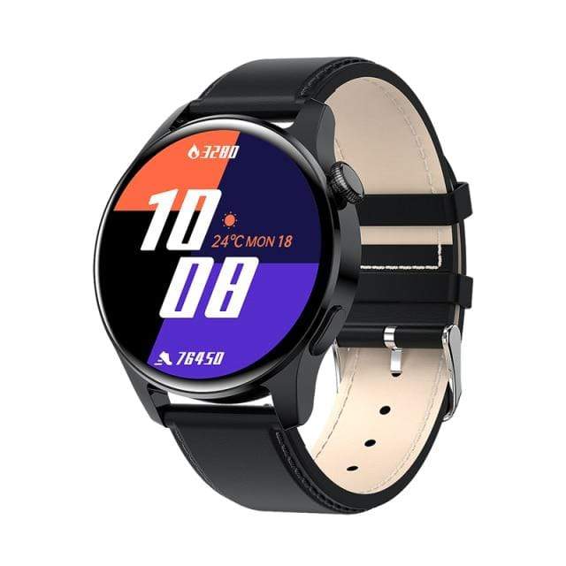 Survival Gears Depot Smart Watches Leather belt black Fitness Tracker Weather Display Smart Watch
