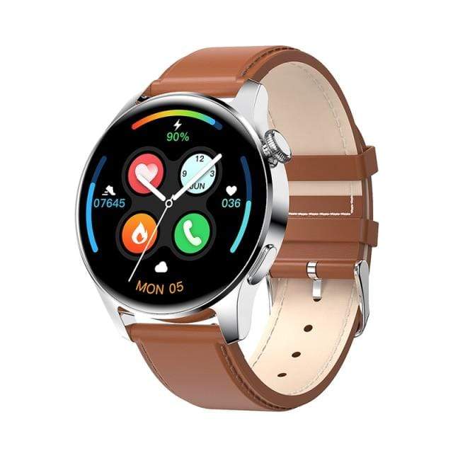 Survival Gears Depot Smart Watches Leather belt brown Fitness Tracker Weather Display Smart Watch