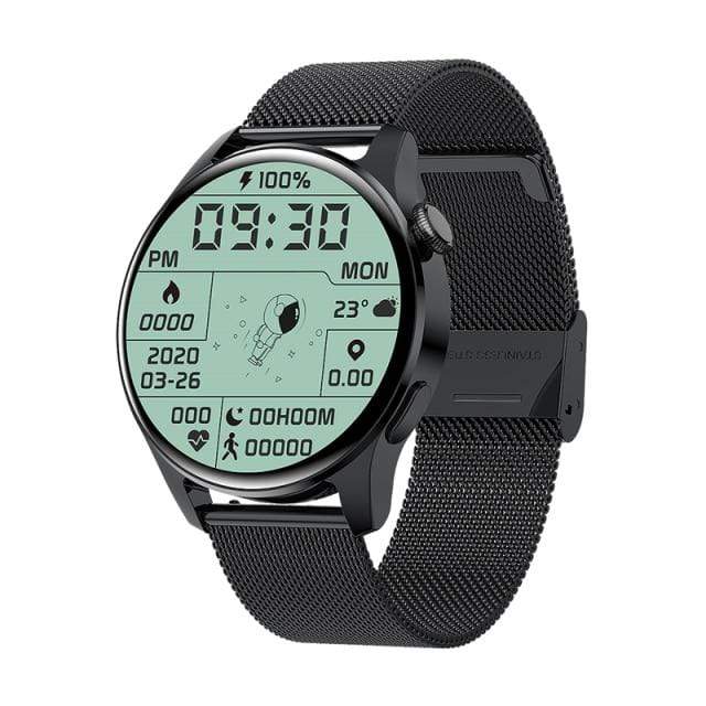 Survival Gears Depot Smart Watches Mesh Belt Black Fitness Tracker Weather Display Smart Watch