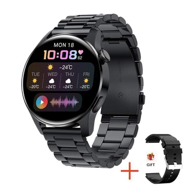 Survival Gears Depot Smart Watches Steel Belt Black Fitness Tracker Weather Display Smart Watch