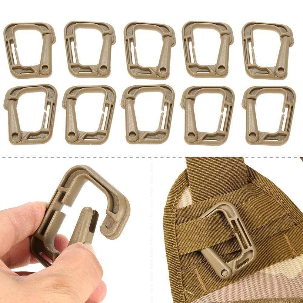 MOLLE D Ring Locking Safety Buckle, Tan