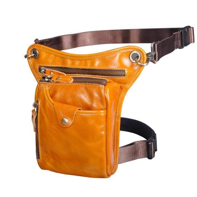 Survival Gears Depot Waist Packs Light Yellow Classic Leather Shoulder Sling Bag