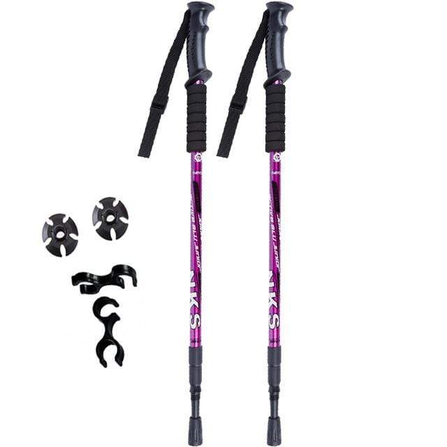 Survival Gears Depot Walking Sticks Purple 2Pcs Anti Shock Nordic Walking Sticks For Trekking & Hiking