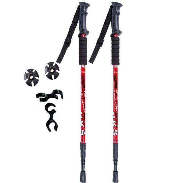 Survival Gears Depot Walking Sticks Red 2Pcs Anti Shock Nordic Walking Sticks For Trekking & Hiking