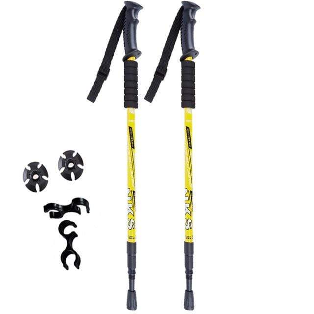 Survival Gears Depot Walking Sticks Yellow 2Pcs Anti Shock Nordic Walking Sticks For Trekking & Hiking