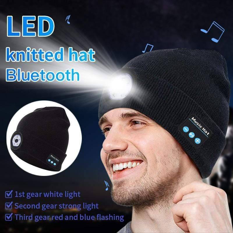 CS Force Official Store Wireless LED Hat Black / USB Warm Bluetooth 5.0 LED Hat Wireless Stereo Headset Music Player With MIC For Handsfree Support Dimming Rechargeable