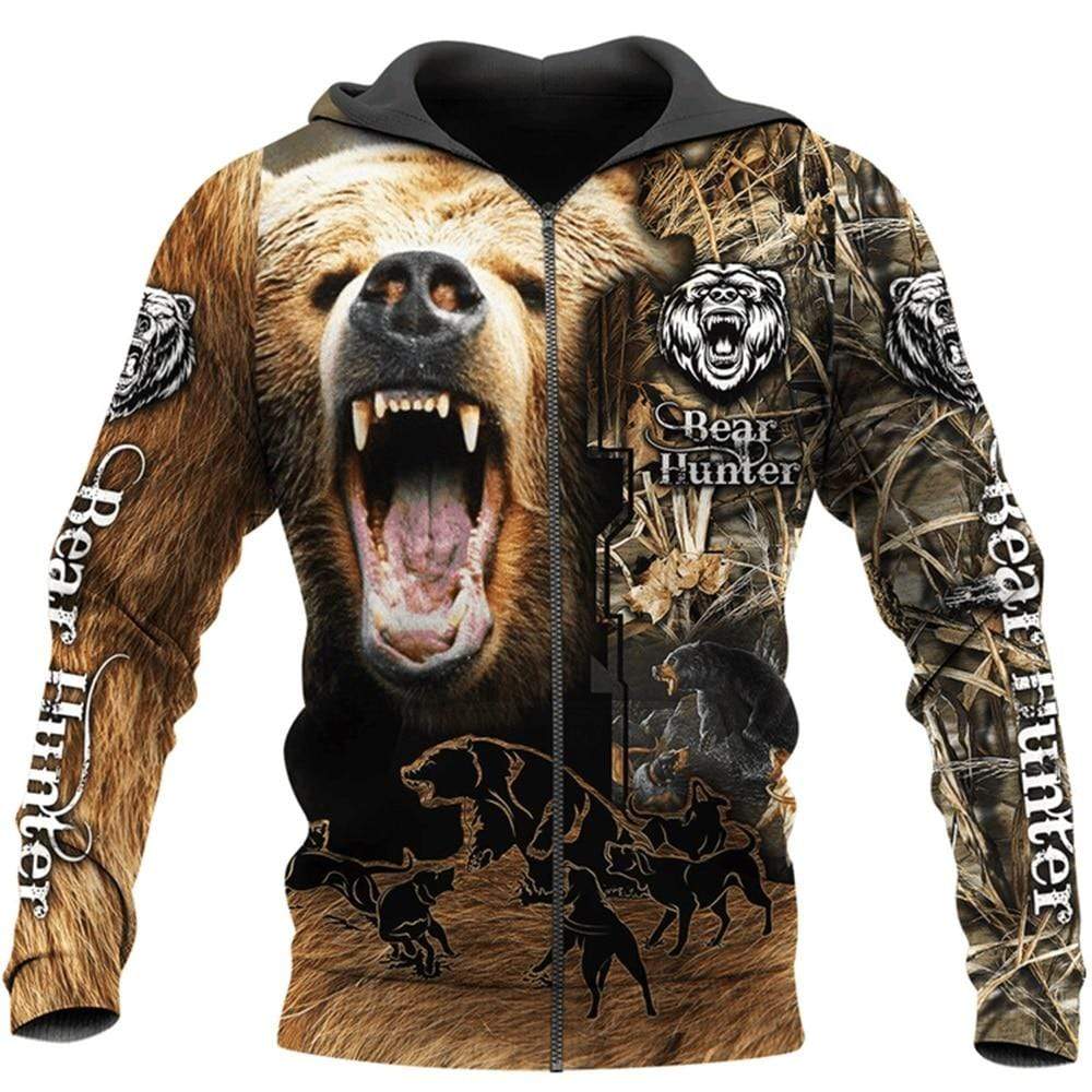 Survival Gears Depot Zip Hoodies / 7XL Bear Hunting Camo 3D Printed Hoodies Sweatshirt